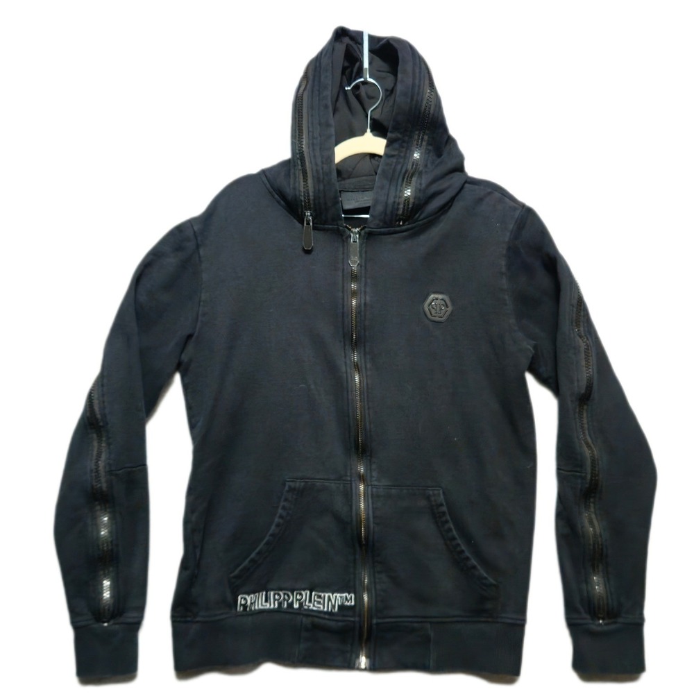 PHILIPP PLEIN HOMME Multi Zip Hoodie Mens EU XXL US Large Black Gothic Luxury
